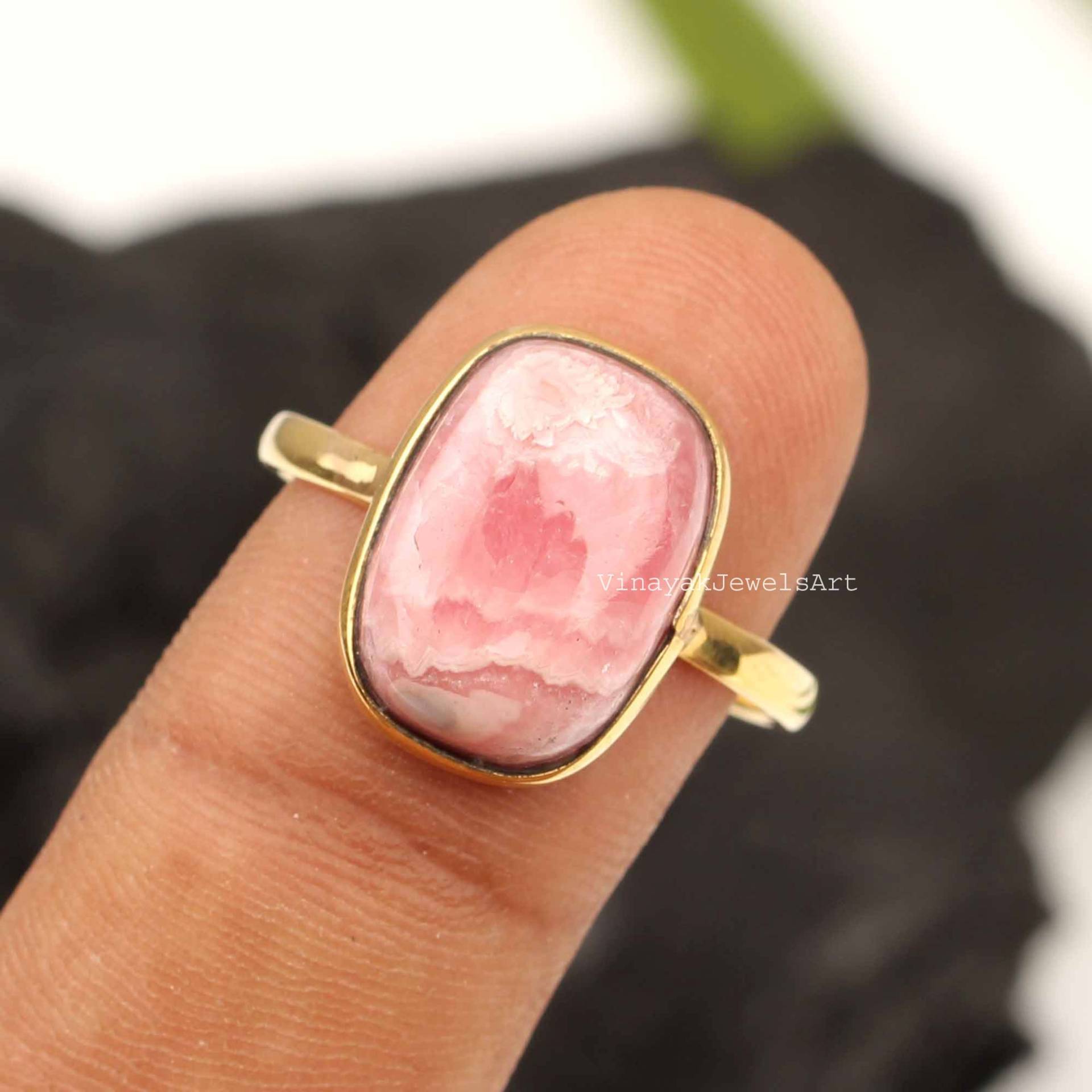 Natürlicher Rhodochrosit Ring - 10x14mm Kissen Edelstein 925 Sterling Silber 18K Micron Vergoldeter Statement Ringe von VinayakJewelsArt