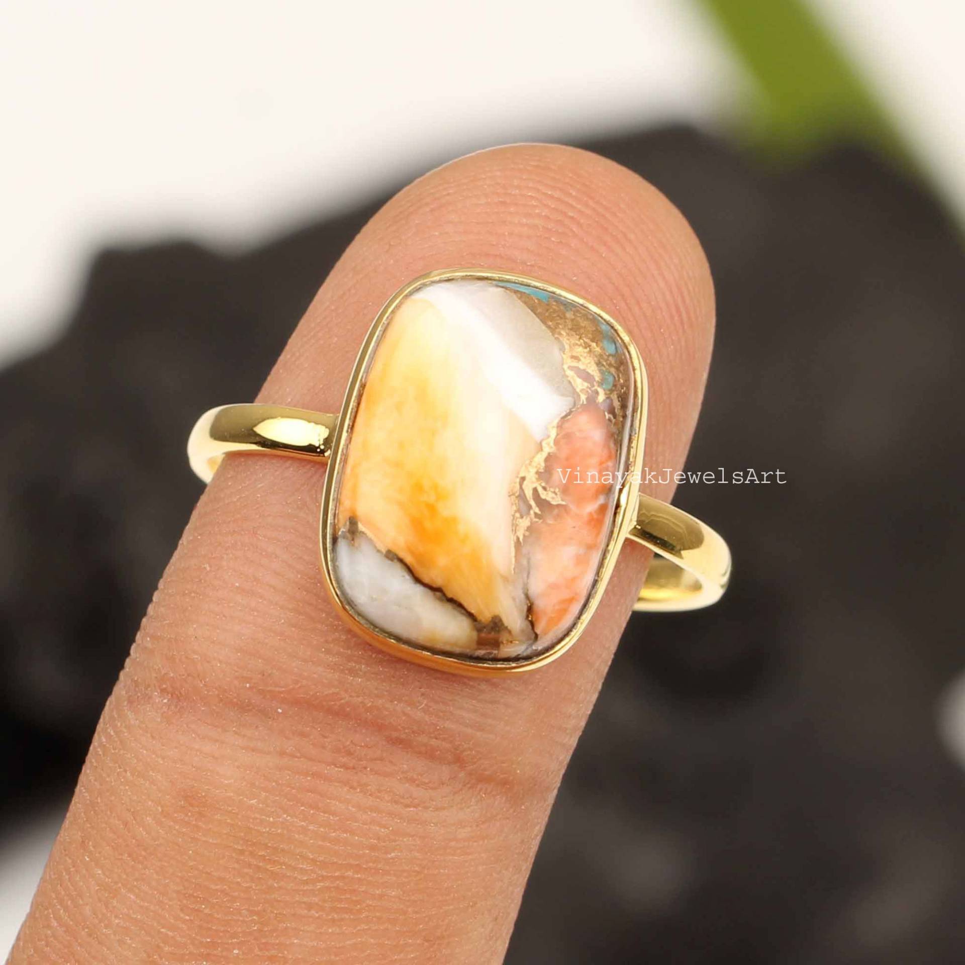 Neuer Kupfer Edelstein Ring - 10x10mm Kissen 18K Vergoldeter 925 Sterling Silber Thanksgiving Geschenk Für Sie von VinayakJewelsArt