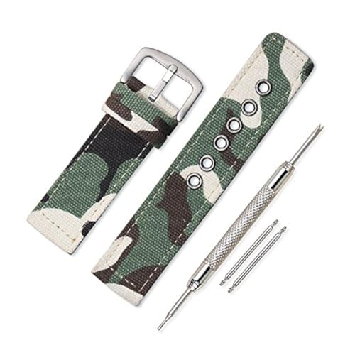 VINBAND Unisex Wasserfest Militär Nylon Uhrenarmband mit Gebürstete Edelstahl Silber Schnalle 24mm Tarnung Grün von VINBAND