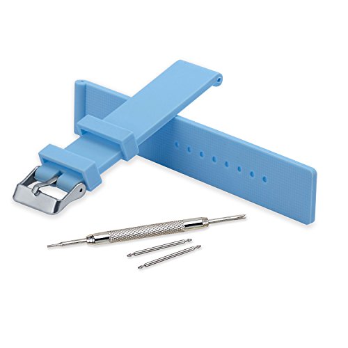 VINBAND Unisex Wasserfest Gummi Uhrenarmband mit Edelstahl Silberne Schnalle 12mm Hellblau von VINBAND