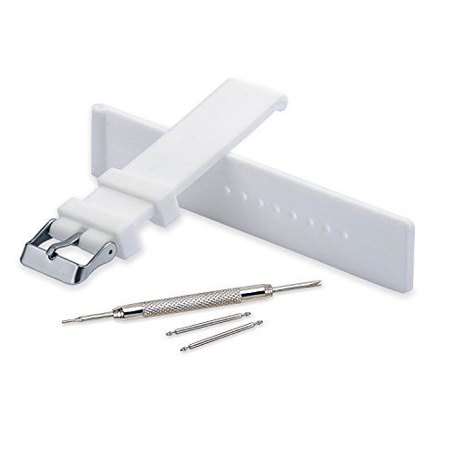 VINBAND Unisex Wasserfest Gummi Uhrenarmband mit Edelstahl Silberne Schnalle 24mm Weiß von VINBAND