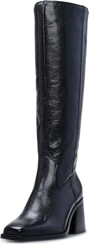 Vince Camuto Sangeti Kniehohe Stiefel für Damen, schwarzes genarbtes Leder, schmale Wade, Größe 41 von Vince Camuto