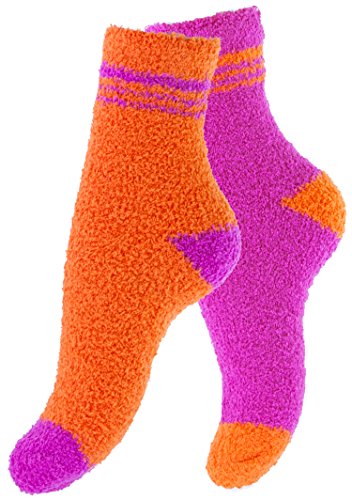 Vincent Creation 2 Paar Kuschelsocken Warme Flauschige Damen Socken Bettsocken Wintersocken, pink/orange, One Size von Vincent Creation