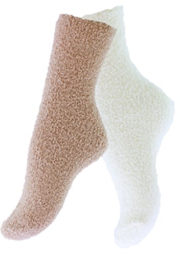 2 oder 4 Paar flauschige Kuschelsocken, Dicke warme Socken in verschiedenen Trendfarben, Beigè/Weiß 4 Paar, One Size (36-41) von Vincent Creation