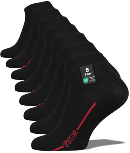 Vincent Creation 8 Paar Sneaker Socken Herren Kurze Sneakersocken Baumwolle, Schwarz-Rot, Gr. 39-42 von Vincent Creation
