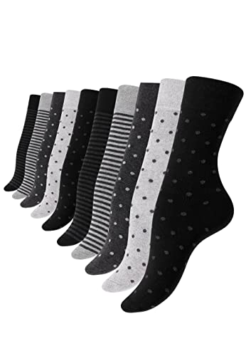 Vincent Creation 10 Paar Süsse Damensocken - Mädchensocken Baumwolle Dot´s and Stripes gepunktet und geringelt, anthrazit, Gr. 39-42 von Vincent Creation