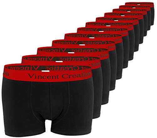 Vincent Creation 12er Pack Herren Boxershorts Retroshorts Hipster Fitted (L, Schwarz-Rot) von Vincent Creation