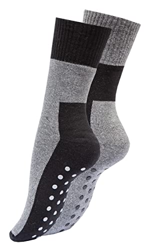 Vincent Creation ABS Stoppersocken Herren Damen Wintersocken 2 Paar Thermosocken mit Anti Rutsch Noppen, schwarz/grau, Gr. 39-42 von Vincent Creation