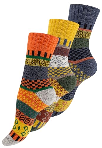 Vincent Creation 3 Paar Norwegersocken, Bunte Hygge Socken, Damen & Herren Wollsocken, Gr. 35-38, Bunt Set-2 von Vincent Creation