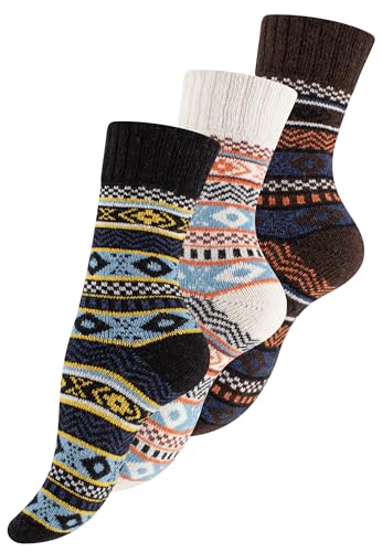 Vincent Creation 3 Paar Norwegersocken, Bunte Hygge Socken, Damen & Herren Wollsocken, Gr. 35-38, Bunt Set-3 von Vincent Creation