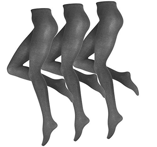 Vincent Creation Strumpfhosen, Damen Baumwoll Strickstrumpfhose (3 Stück) in Grau, Gr, 36-38 von Vincent Creation