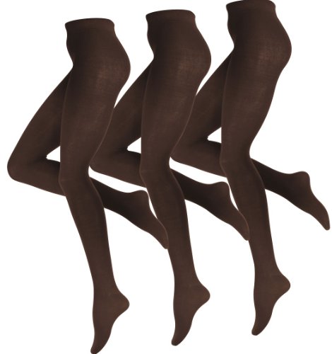 Vincent Creation Strumpfhosen, Damen Baumwoll Strickstrumpfhose (3 Stück) in Braun, Gr. 46-48 von Vincent Creation
