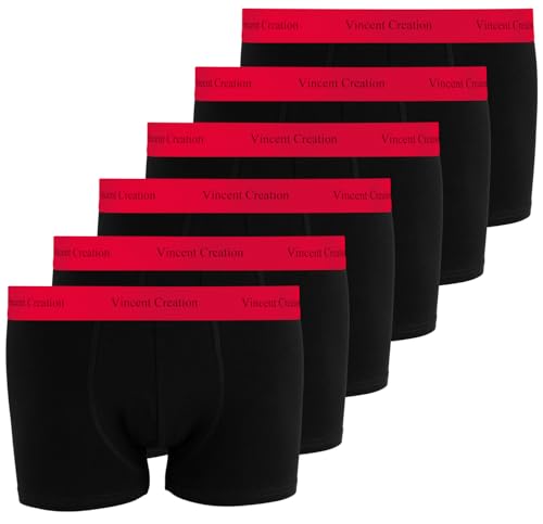 Vincent Creation 6er Pack Boxershorts, Boxer, Unterhose, Herren Retroshorts (M, Schwarz/Rot 6er Pack) von Vincent Creation