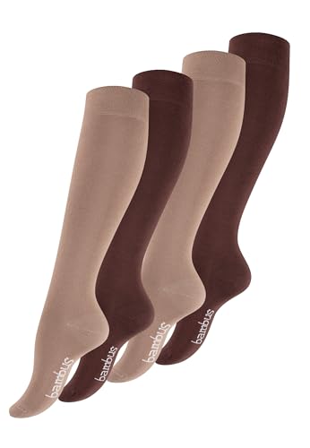 Vincent Creation 4 Paar Bambus Damen Kniestrümpfe in beige/braun, handgekettelte Spitze (ohne Naht), Gesundheitsstrümpfe, Gr. 35-38 von Vincent Creation