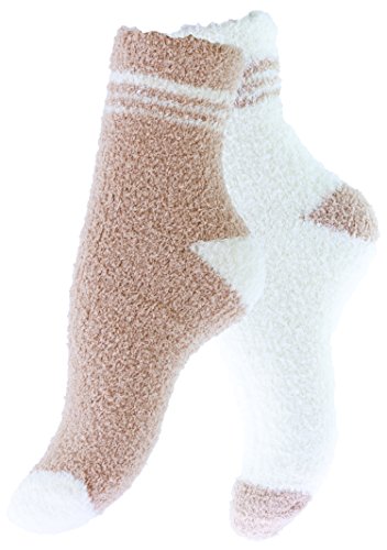 Vincent Creation 4 Paar Kuschelsocken Warme Flauschige Damen Socken Bettsocken Wintersocken, beige/weiss, One Size von Vincent Creation