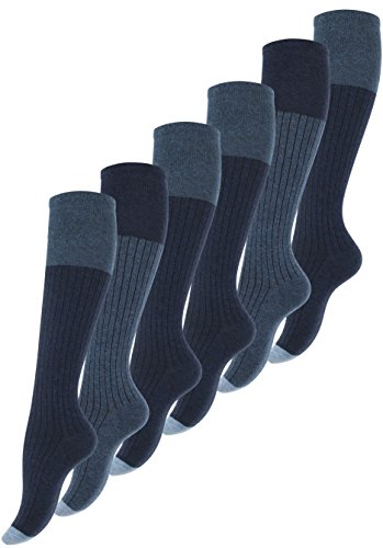 Vincent Creation 6 Paar Damen Naturfaser Baumwoll Kniestrümpfe- Rippenoptik-farbig abgesetzte Spitzen von Vincent Creation