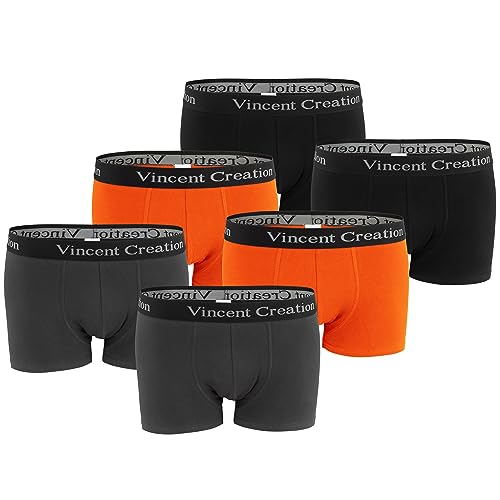 Vincent Creation 6er Pack Boxershorts, Boxer, Unterhose, Herren Retroshorts, Mix (Anthrazit/Orange/Schwarz), Gr. XL von Vincent Creation