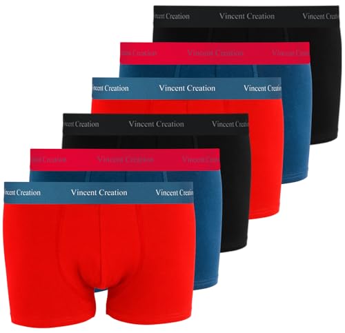 Vincent Creation 6er Pack Boxershorts, Boxer, Unterhose, Herren Retroshorts, Mix (Schwarz/Rot/Blau), Gr. XXL von Vincent Creation