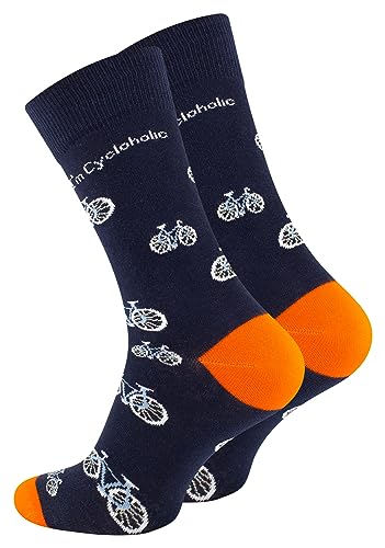 Vincent Creation Bunte Lustige Socken Damen & Herren Fun Socks Witzige Strümpfe Verrückte Socken Modische Oddsocks Mehrfarbig als Geschenk, Einheitsgrösse, (36-40, FahrradMarine) von Vincent Creation