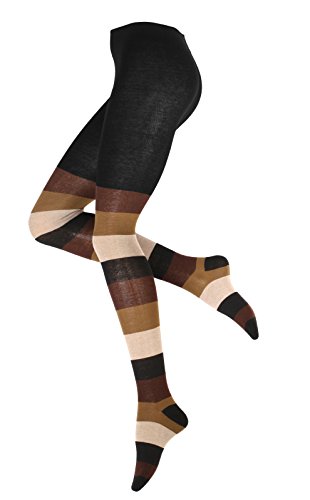 Vincent Creation Warme und Modische Damen Baumwoll Strumpfhose mit Blockstreifen, Strickstrumpfhose gemustert, 40/42 (M), Braun-beige von Vincent Creation