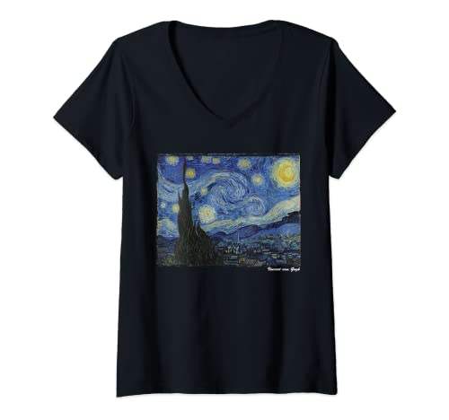 Damen The Starry Night Vincent Van Gogh 1889 Kunstdruck T-Shirt T-Shirt mit V-Ausschnitt von Vincent Van Gogh Tee Shirts