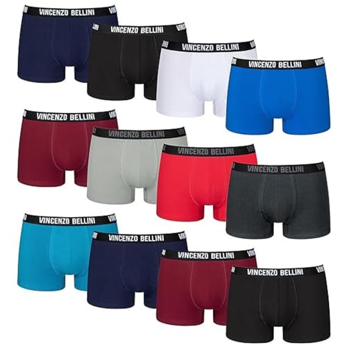 Vincenzo Bellini – Hipster Boxershorts, 12er Pack, Bequeme und atmungsaktive Herren Unterwäsche, Baumwolle Unterhosen, Basic Boxer (Mehrfarbig 12er, L) von Vincenzo Bellini