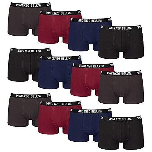 Vincenzo Bellini – Hipster Boxershorts, 12er Pack, Bequeme und atmungsaktive Herren Unterwäsche, Baumwolle Unterhosen, Basic Boxer (Mehrfarbig dunkel 12er, L) von Vincenzo Bellini