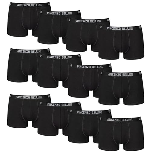 Vincenzo Bellini – Hipster Boxershorts, 8er / 12er Pack, Bequeme und atmungsaktive Herren Unterwäsche, Baumwolle Unterhosen, Basic Boxer (schwarz 12er, L, l) von Vincenzo Bellini