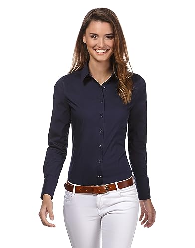 Vincenzo Boretti Damen Bluse besonders tailliert mit Stretch dunkelblau 38 von Vincenzo Boretti