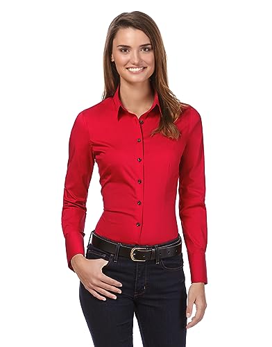 Vincenzo Boretti Damen Bluse besonders tailliert mit Stretch rot 36 von Vincenzo Boretti