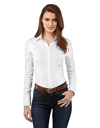 Vincenzo Boretti Damen Bluse besonders tailliert mit Stretch weiß 42 von Vincenzo Boretti