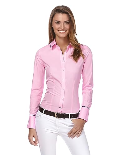 Vincenzo Boretti Damen Bluse leicht tailliert 100% Baumwolle bügelleicht Langarm Hemdbluse elegant festlich Kent-Kragen auch für Business und unter Pullover pink 34 von Vincenzo Boretti