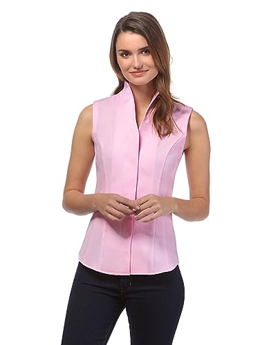 Vincenzo Boretti Damen Bluse mit Kelchkragen leicht tailliert 100% Baumwolle bügelleicht Kurzarm ärmellos Hemdbluse mit Stehkragen elegant festlich auch für Business pink 36 von Vincenzo Boretti