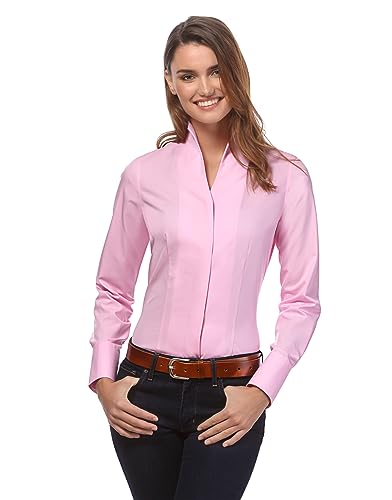 Vincenzo Boretti Damen Bluse mit Kelchkragen leicht tailliert 100% Baumwolle bügelleicht Langarm Hemdbluse mit Stehkragen elegant festlich auch für Business pink 36 von Vincenzo Boretti