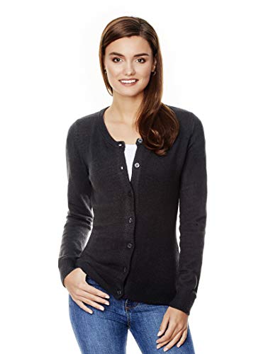 Vincenzo Boretti Damen Strickjacke Rundhals Ausschnitt R-Neck modern elegant Chick edel weich Cardigan Strick-Pullover mit Taschen anthrazit L von Vincenzo Boretti