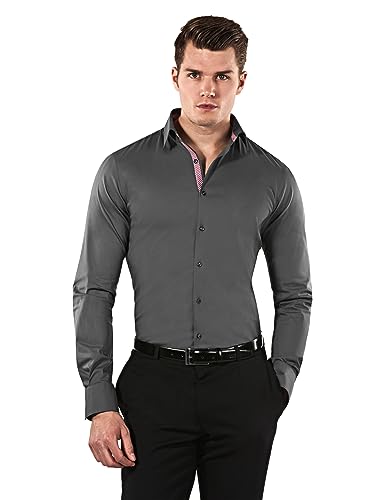 Vincenzo Boretti Herren Hemd Body-fit (besonders Slim-fit tailliert) Uni bügelleicht dunkelgrau/weinrot 37-38 von Vincenzo Boretti