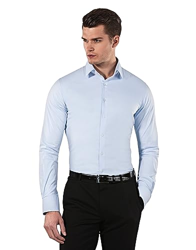 Vincenzo Boretti Herren Hemd Body-fit (besonders Slim-fit tailliert) Uni bügelleicht eisblau 41-42 von Vincenzo Boretti