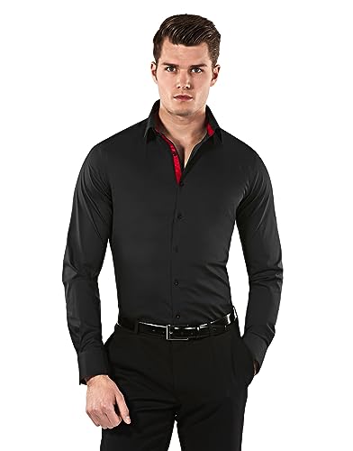 Vincenzo Boretti Herren Hemd Body-fit (besonders Slim-fit tailliert) Uni bügelleicht schwarz/weinrot 37-38 von Vincenzo Boretti