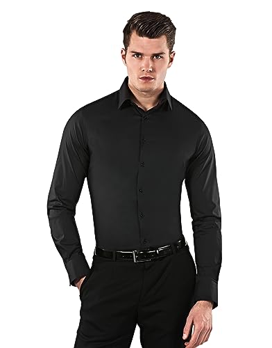 Vincenzo Boretti Herren Hemd Body-fit (besonders Slim-fit tailliert) Uni bügelleicht schwarz 41-42 von Vincenzo Boretti