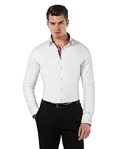 Vincenzo Boretti Herren Hemd Body-fit (besonders Slim-fit tailliert) Uni bügelleicht weiß/weinrot 41-42 von Vincenzo Boretti