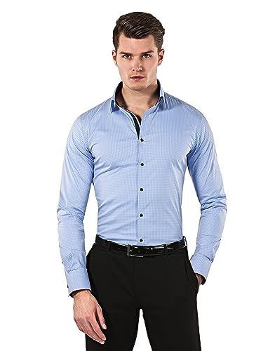 Vincenzo Boretti Herren Hemd Body-fit (besonders Slim-fit tailliert) kariert bügelleicht blau 43-44 von Vincenzo Boretti