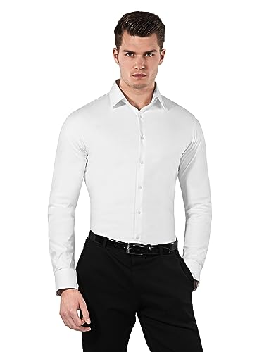 Vincenzo Boretti Herren Hemd Body-fit (besonders Slim-fit tailliert) Uni bügelleicht weiß 37-38 von Vincenzo Boretti