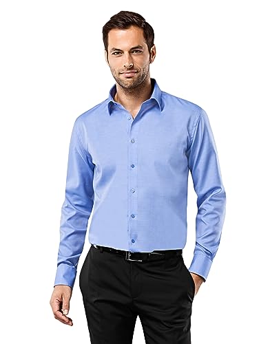 Vincenzo Boretti Herren Hemd bügelfrei 100% Baumwolle Regular-fit Uni-Farben blau 39-40 von Vincenzo Boretti