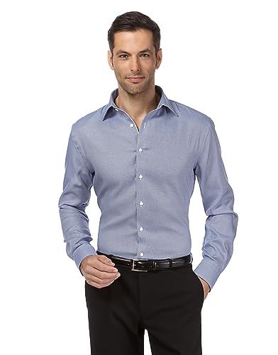 Vincenzo Boretti Herren Hemd bügelfrei 100% Baumwolle Slim-fit Gemustert hellblau 37-38 von Vincenzo Boretti