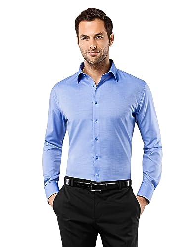 Vincenzo Boretti Herren Hemd bügelfrei 100% Baumwolle Slim-fit Uni-Farben blau 43-44 von Vincenzo Boretti