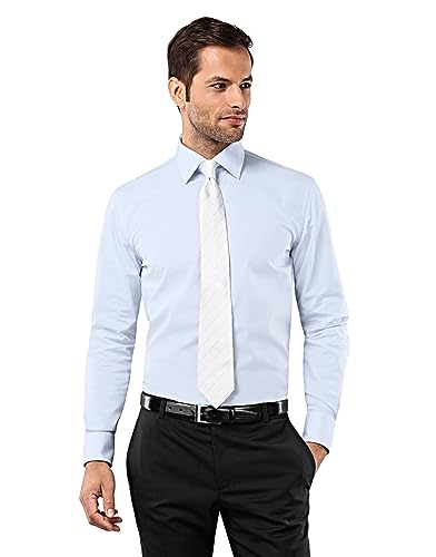 Vincenzo Boretti Herren Hemd bügelfrei 100% Baumwolle Slim-fit Uni-Farben hellblau 37-38 von Vincenzo Boretti