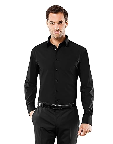 Vincenzo Boretti Herren Hemd bügelfrei 100% Baumwolle Slim-fit Uni-Farben schwarz 41-42 von Vincenzo Boretti