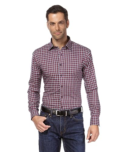 Vincenzo Boretti Herren Hemd bügelfrei 100% Baumwolle Slim-fit kariert weinrot 39-40 von Vincenzo Boretti