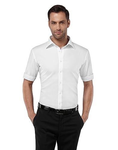 Vincenzo Boretti Herren Hemd kurz-arm bügelfrei 100% Baumwolle Slim-fit Uni-Farben weiß 39-40 von Vincenzo Boretti