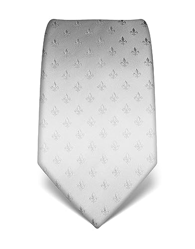 Vincenzo Boretti Herren Krawatte reine Seide Fleur-de-Lis Muster edel Männer-Design zum Hemd mit Anzug für Business Hochzeit 8 cm schmal/breit weiß von Vincenzo Boretti